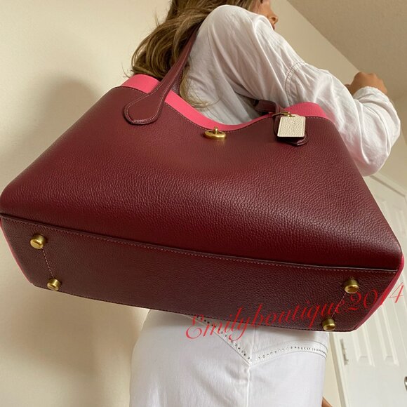 NWT Coach Retail 654 Colorblock Lora Wine Pink Leather Carryall Shoulder Bag - Picture 9 of 11